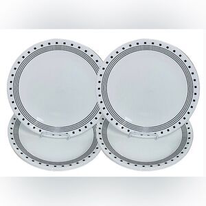 4 Corelle "CITY BLOCK" Dinner Plates White Black  10.25"